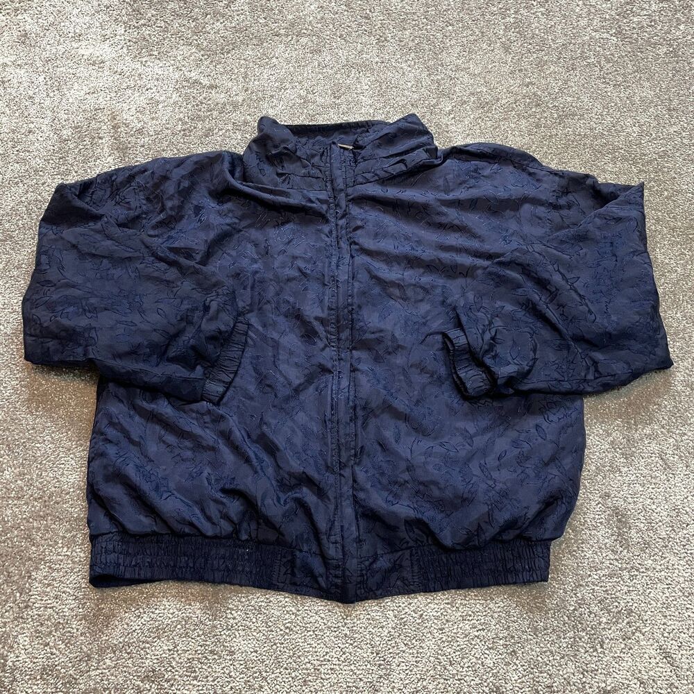 Outbrook Basic Jacket Womens XL Blue Floral Embroidered Full Zip Soft Stretch